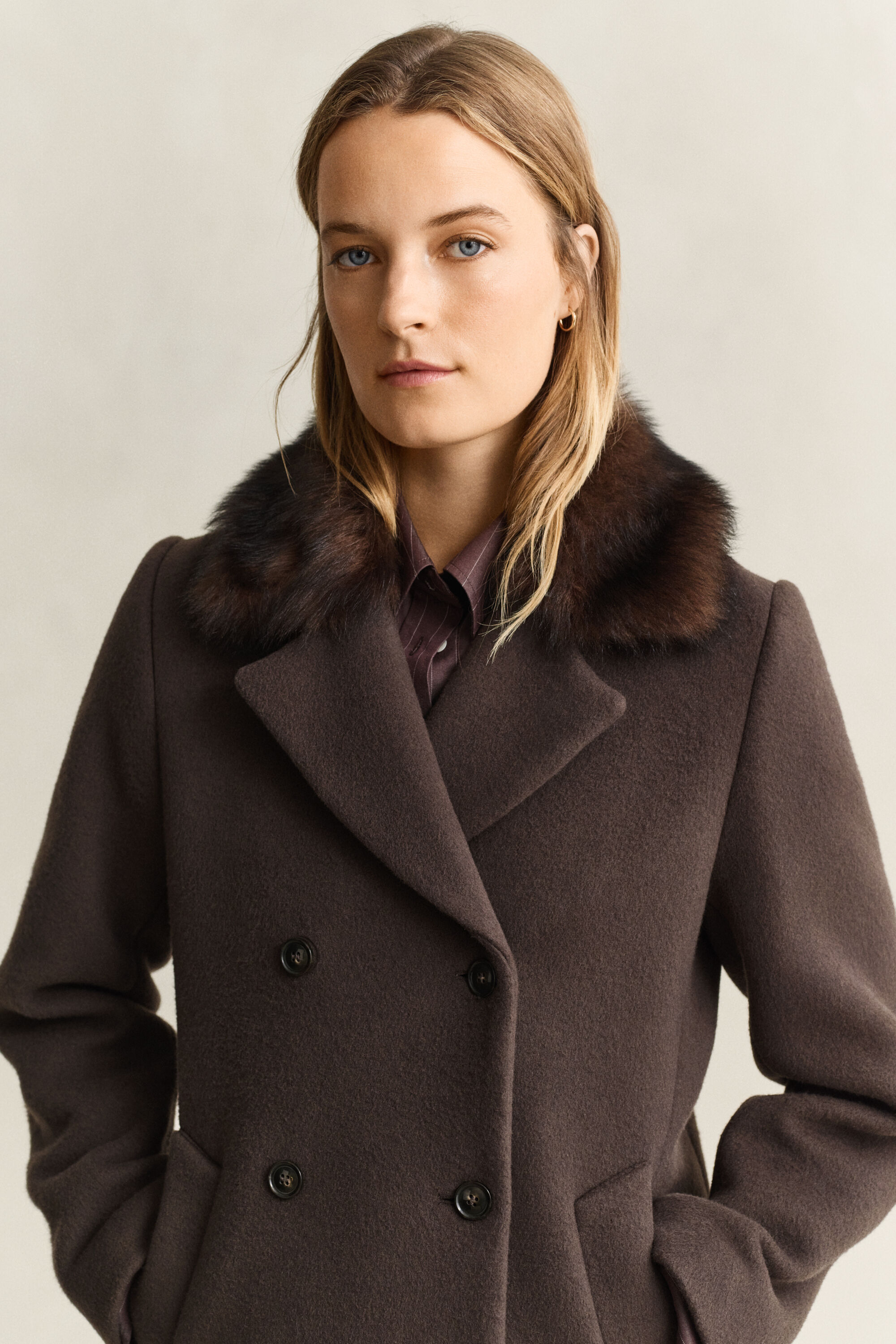 Mantel mit Shearling-Kragen