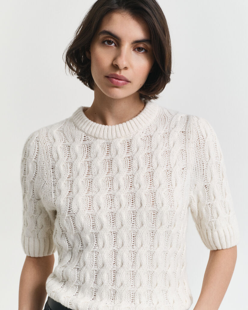 Zopfstrick Oberteil mit kurzen Puff&auml;rmeln