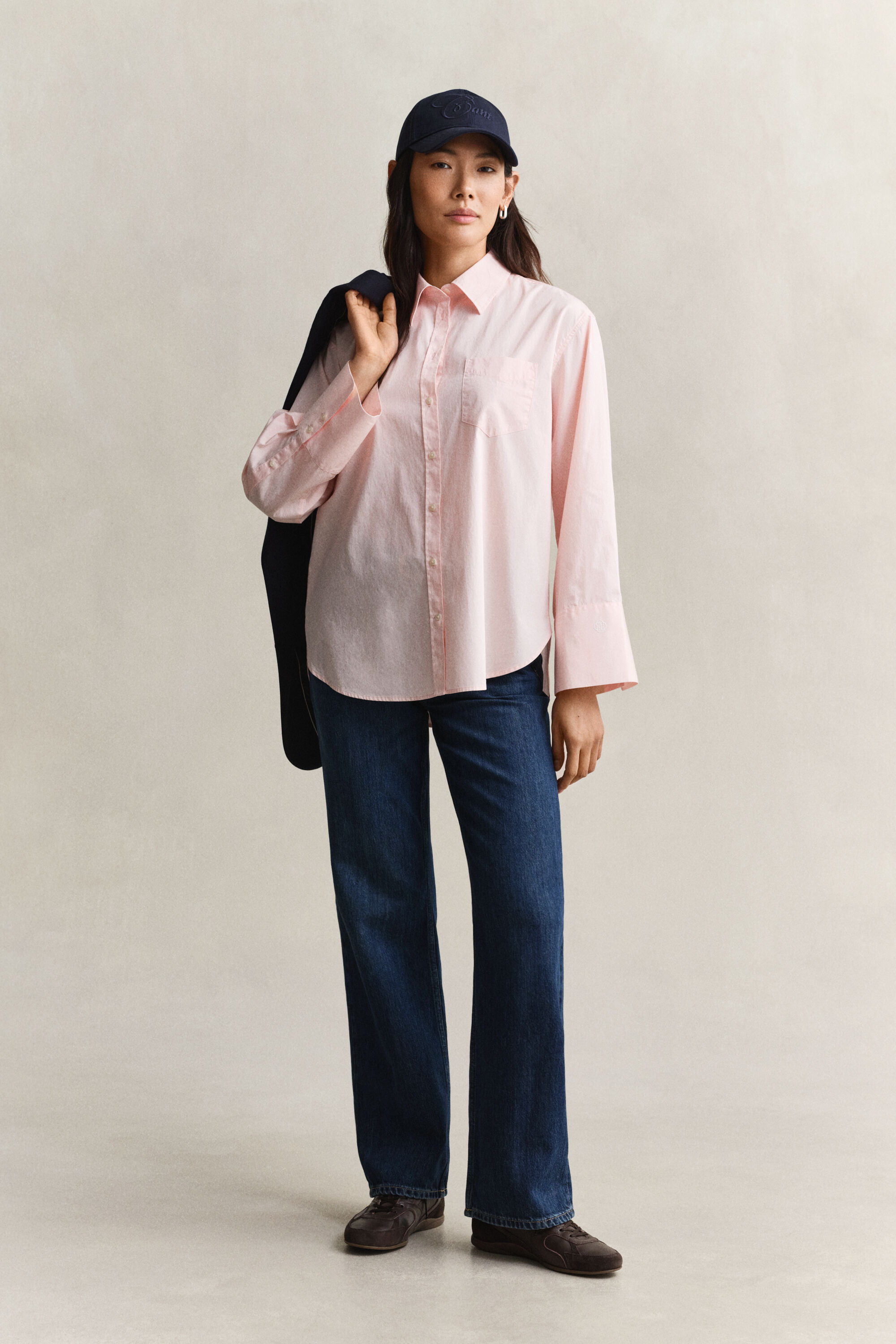 Classic Popeline-Bluse mit weiten Ärmeln