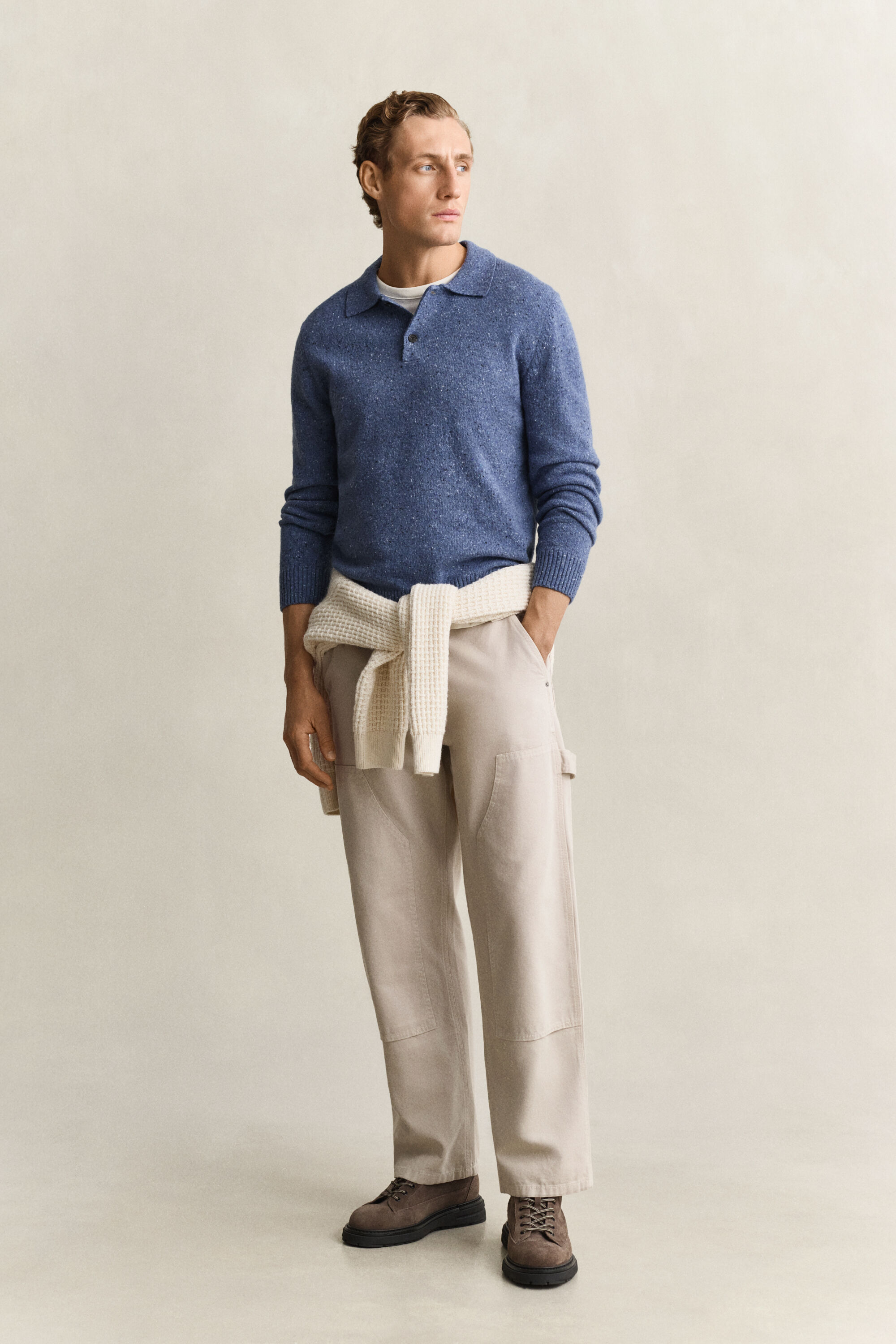 Polopullover aus Wollmix mit Noppenstruktur