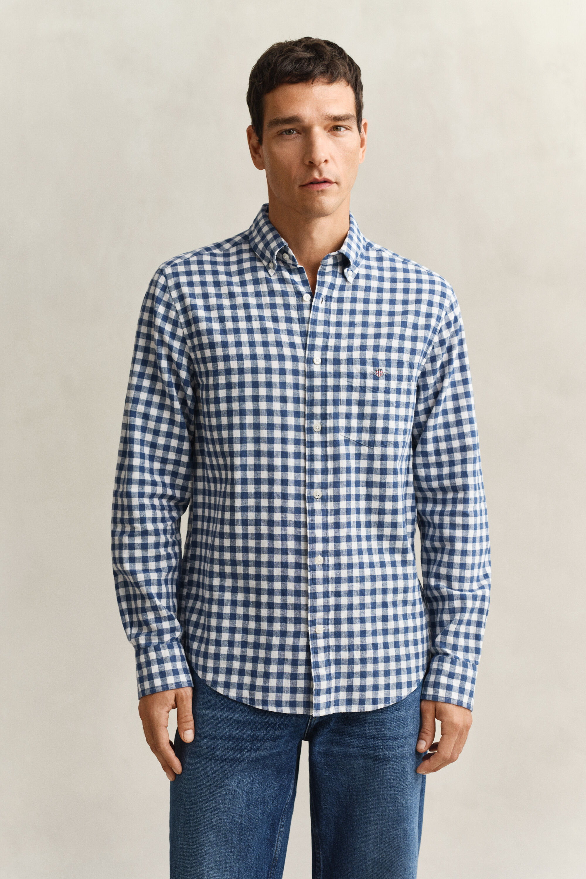 Gingham Hemd aus Leinenmix