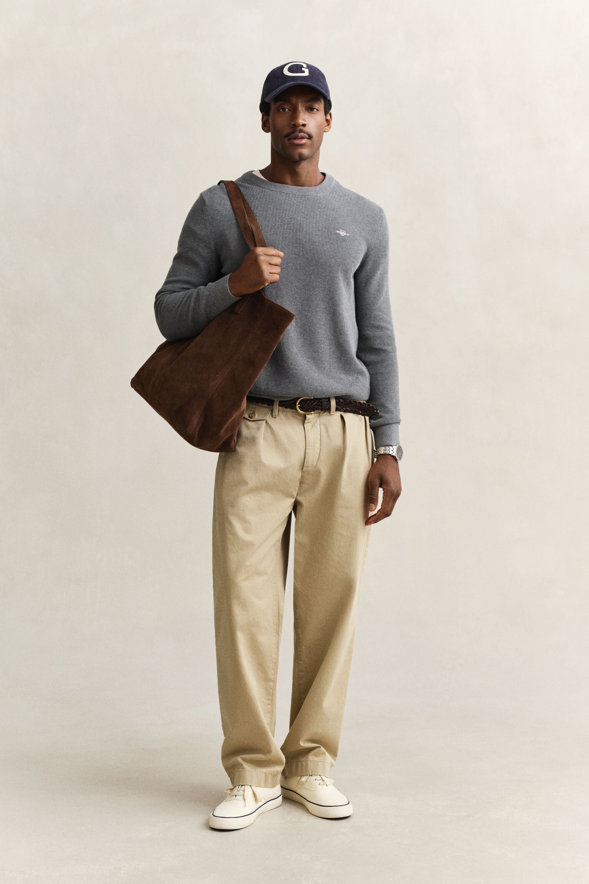 Rundhalspullover aus strukturierter Baumwolle