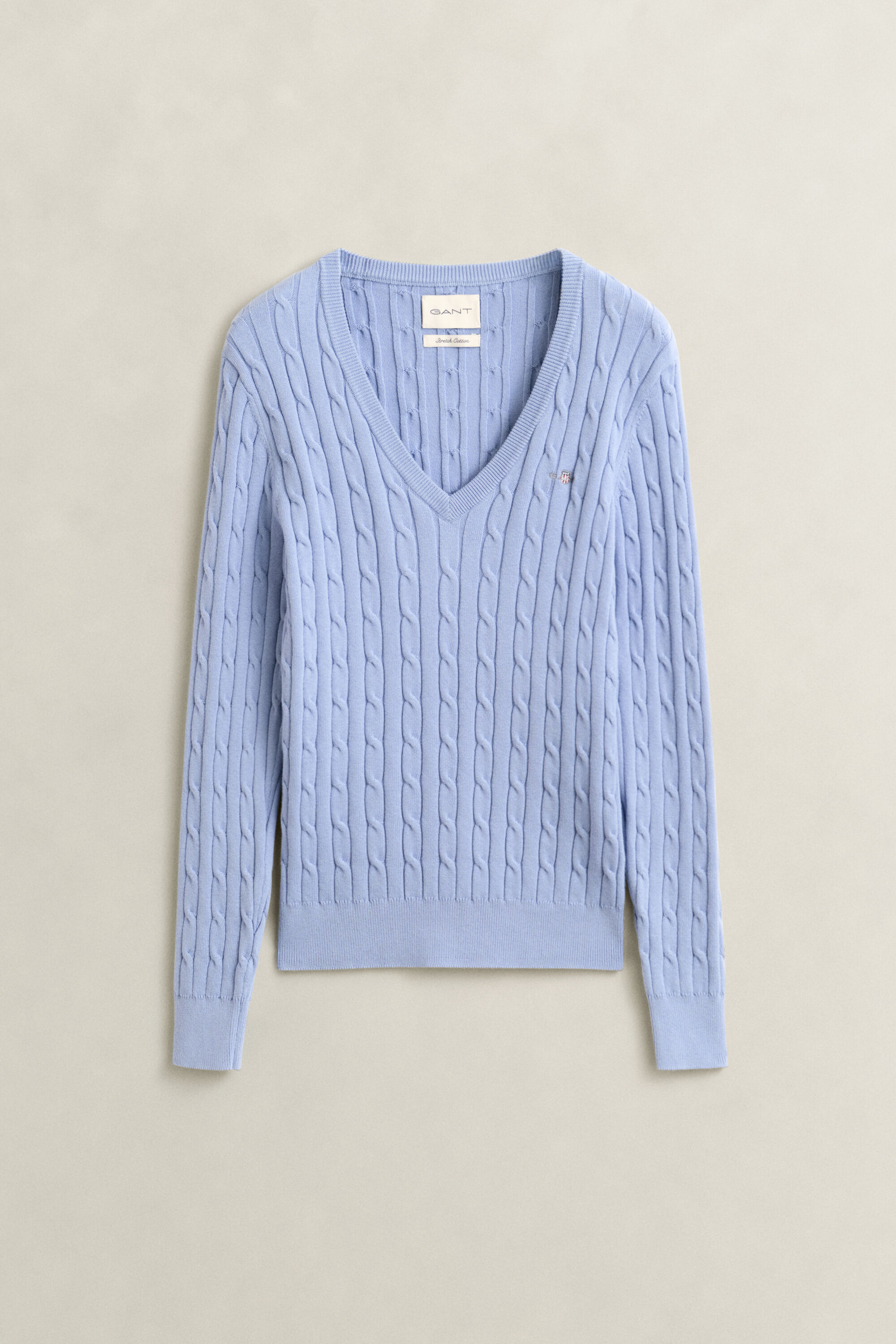 Zopfstrick V-Neck Pullover aus Stretch-Baumwolle