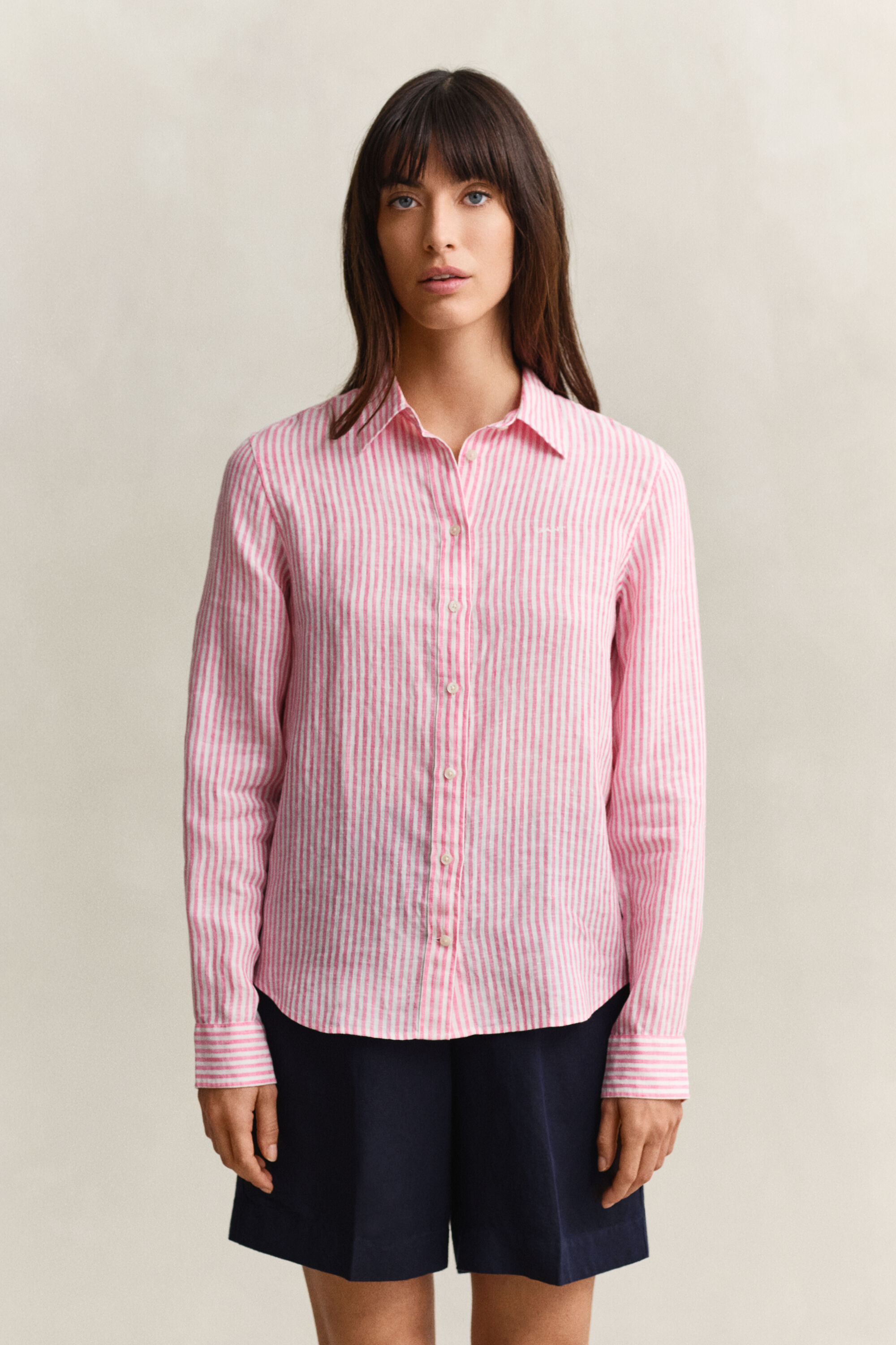 Regular Fit Leinen Bluse mit Streifen