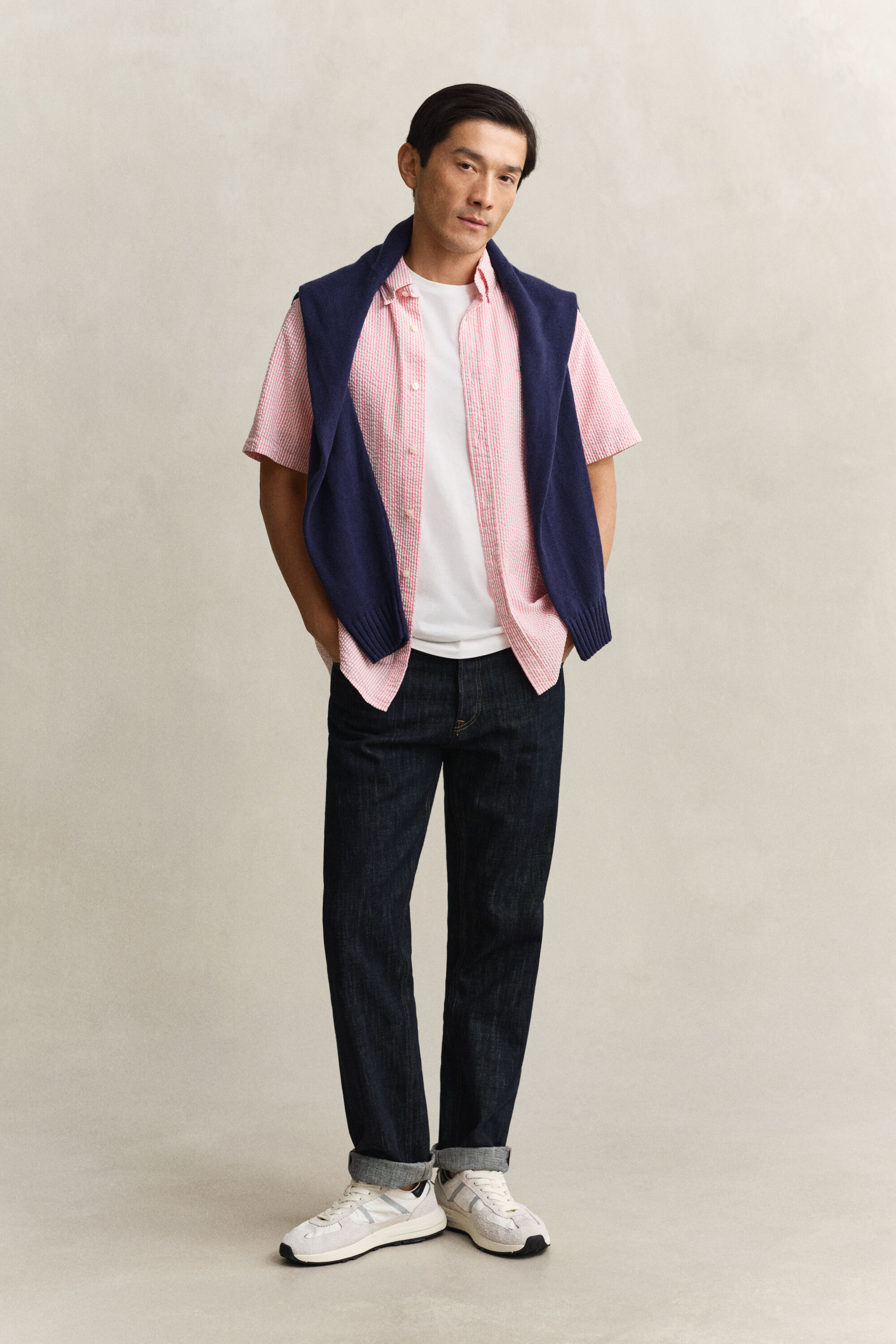 Kurzärmliges Seersucker-Hemd mit Streifen