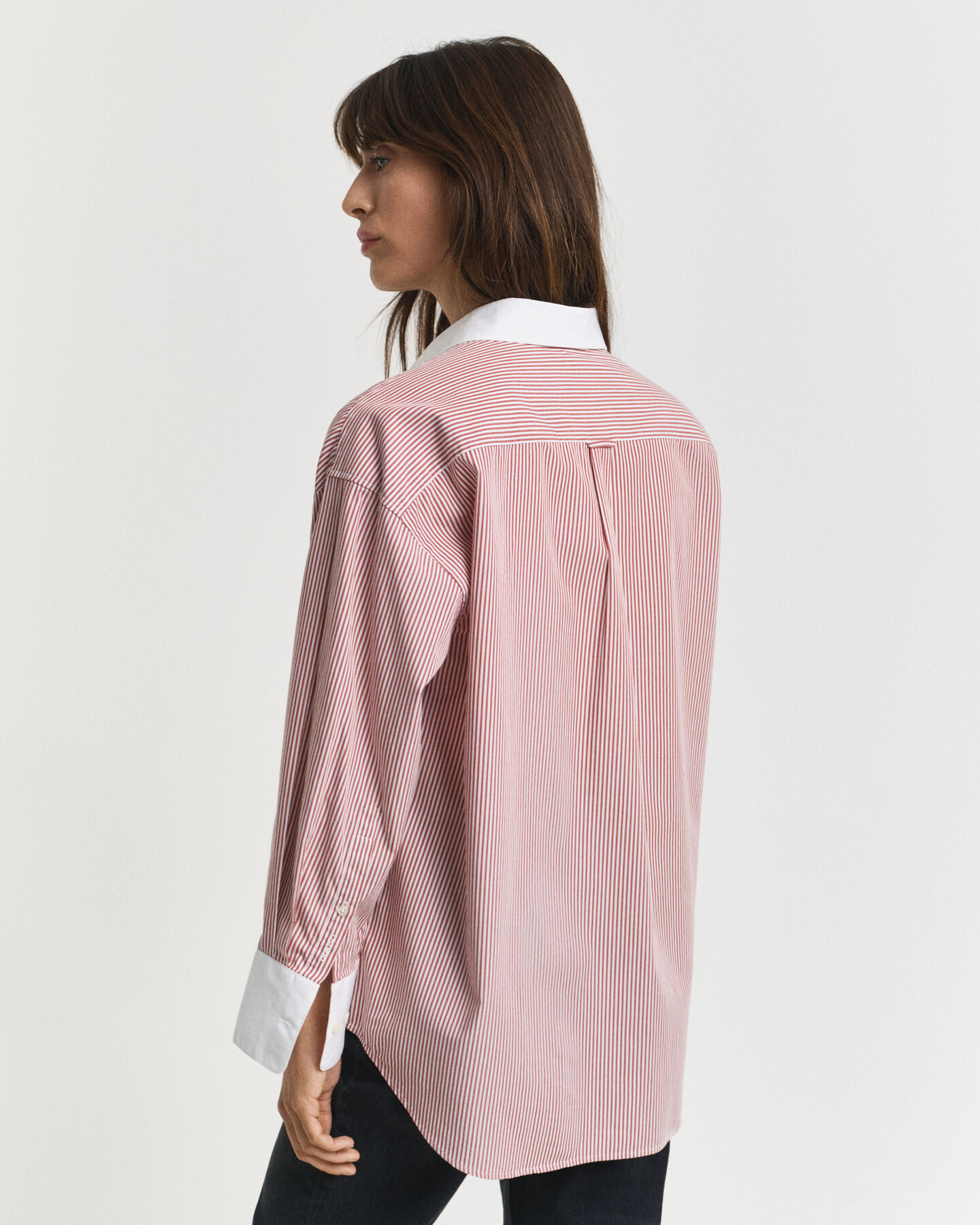 Oversized Bluse mit Kontrastkragen und Streifen