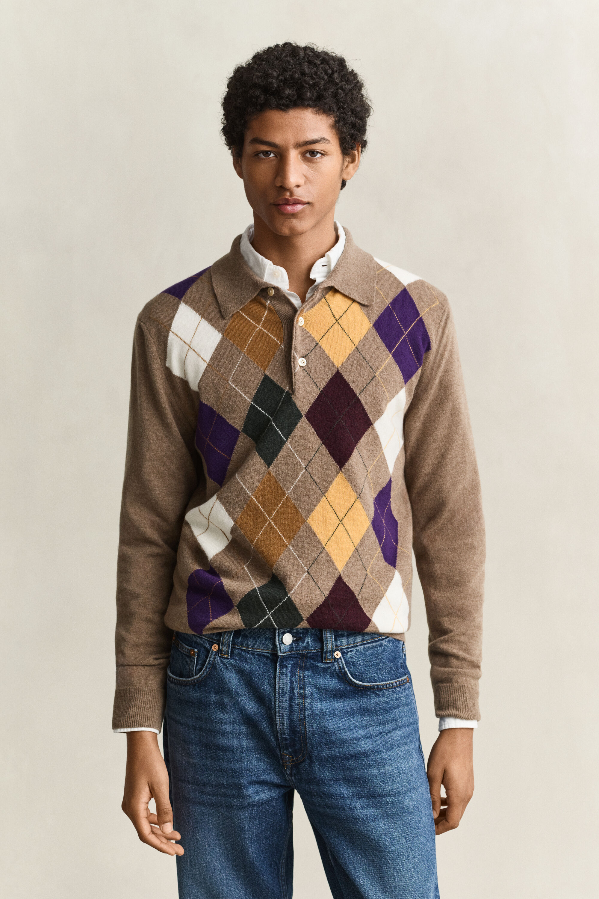 Argyle Polopullover aus ultrafeiner Lambswool