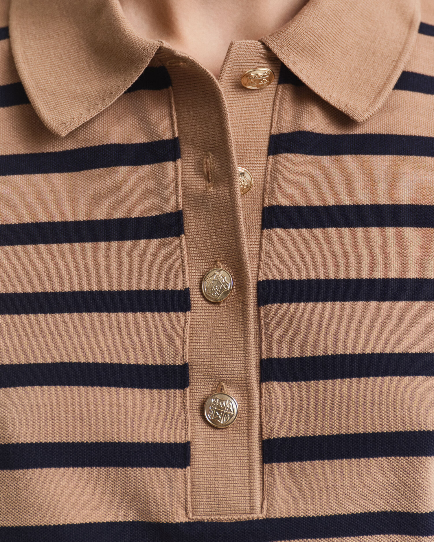 Breton Striped Piqué Langarm-Poloshirt