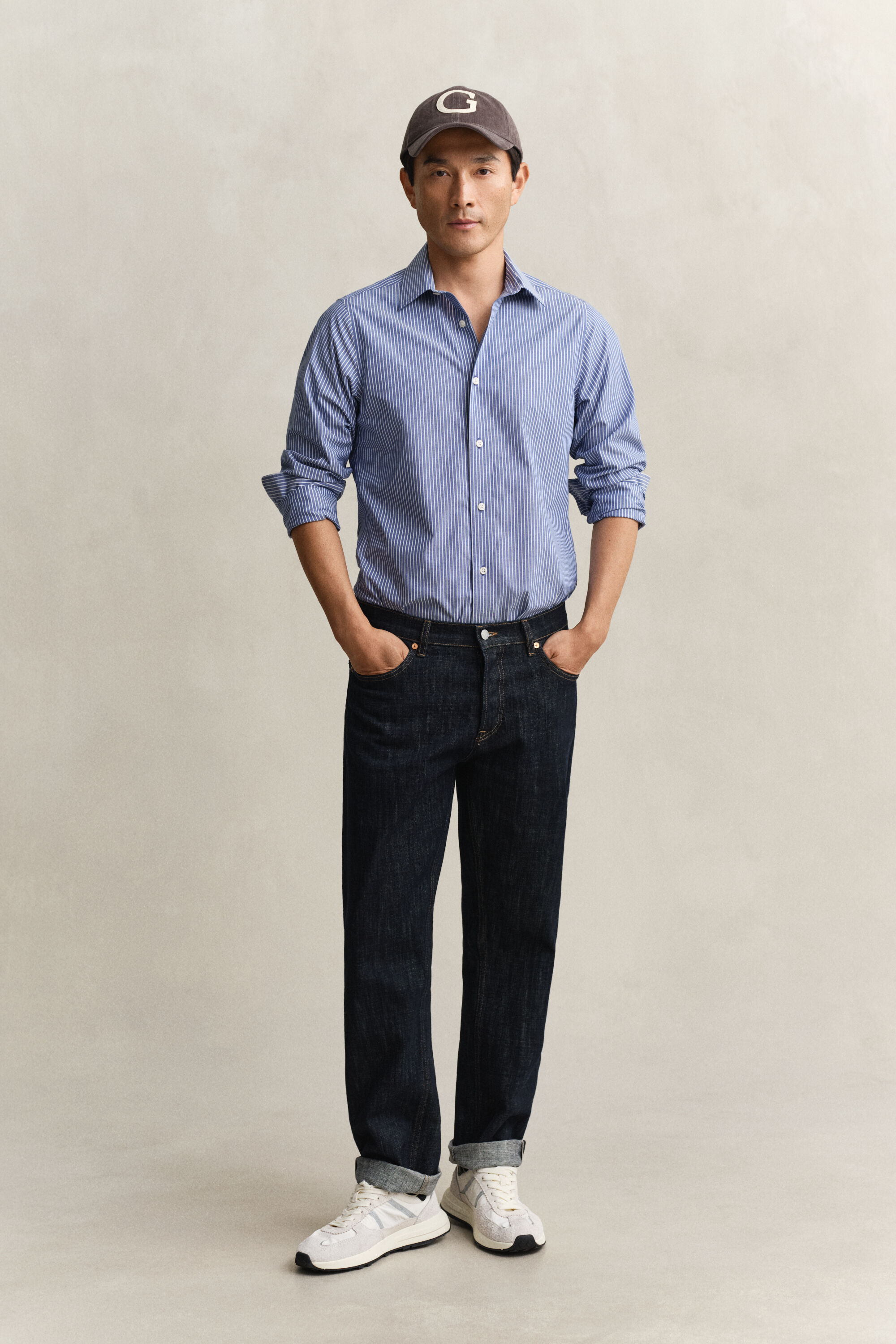 Gestreiftes Hemd aus Stretch-Popeline