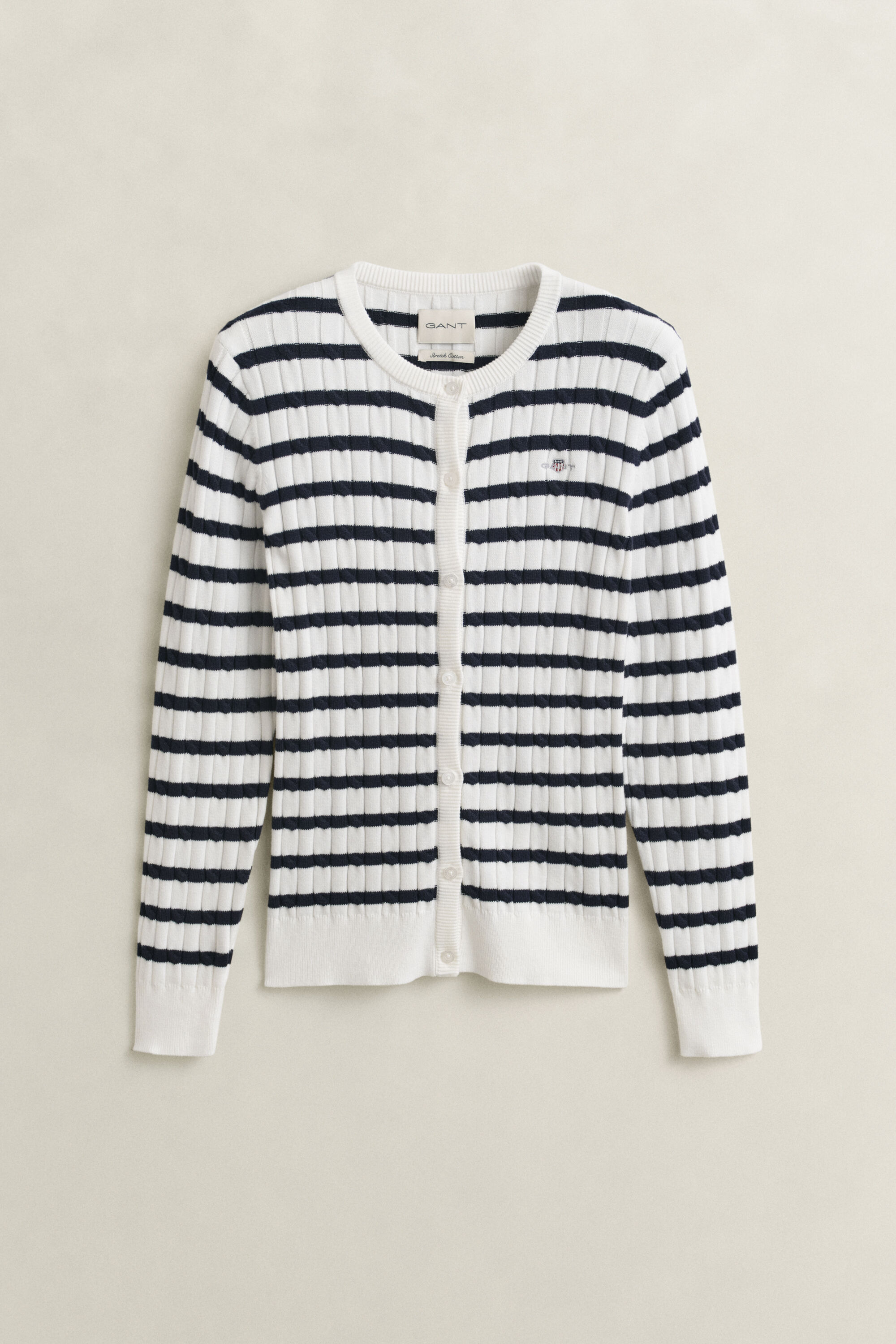 Gestreifte Zopfstrick Strickjacke