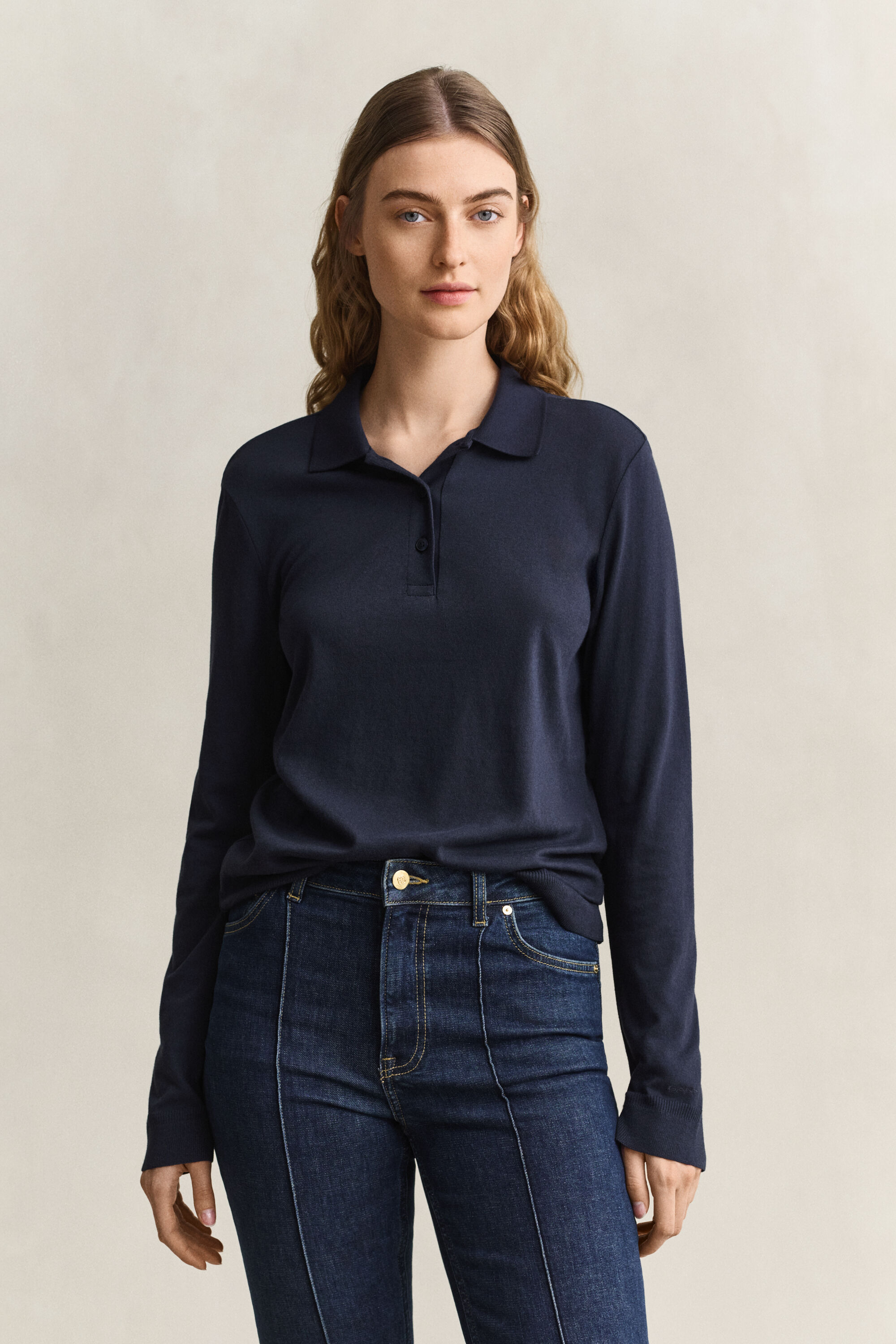Nahtloses Langarm-Poloshirt