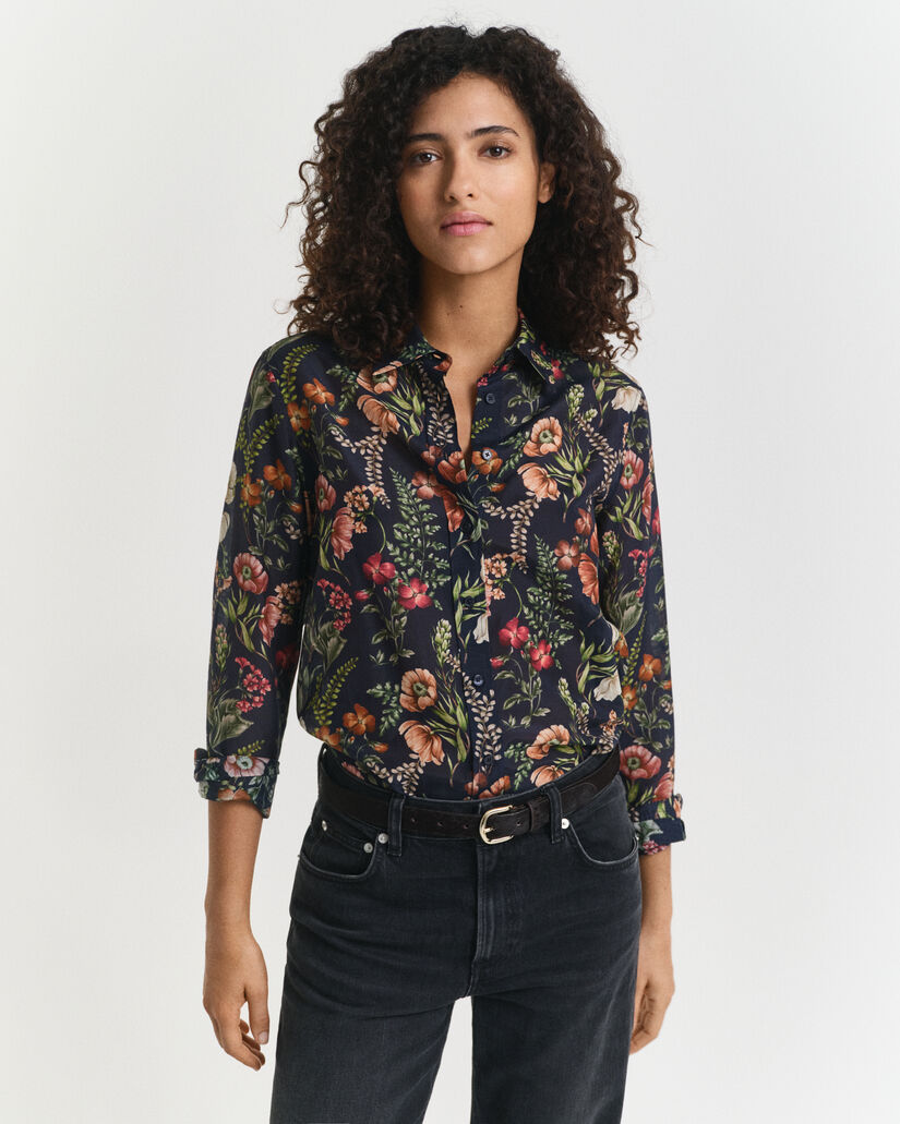 Regular Fit Bluse aus Baumwolle und Seide mit Blumen-Print