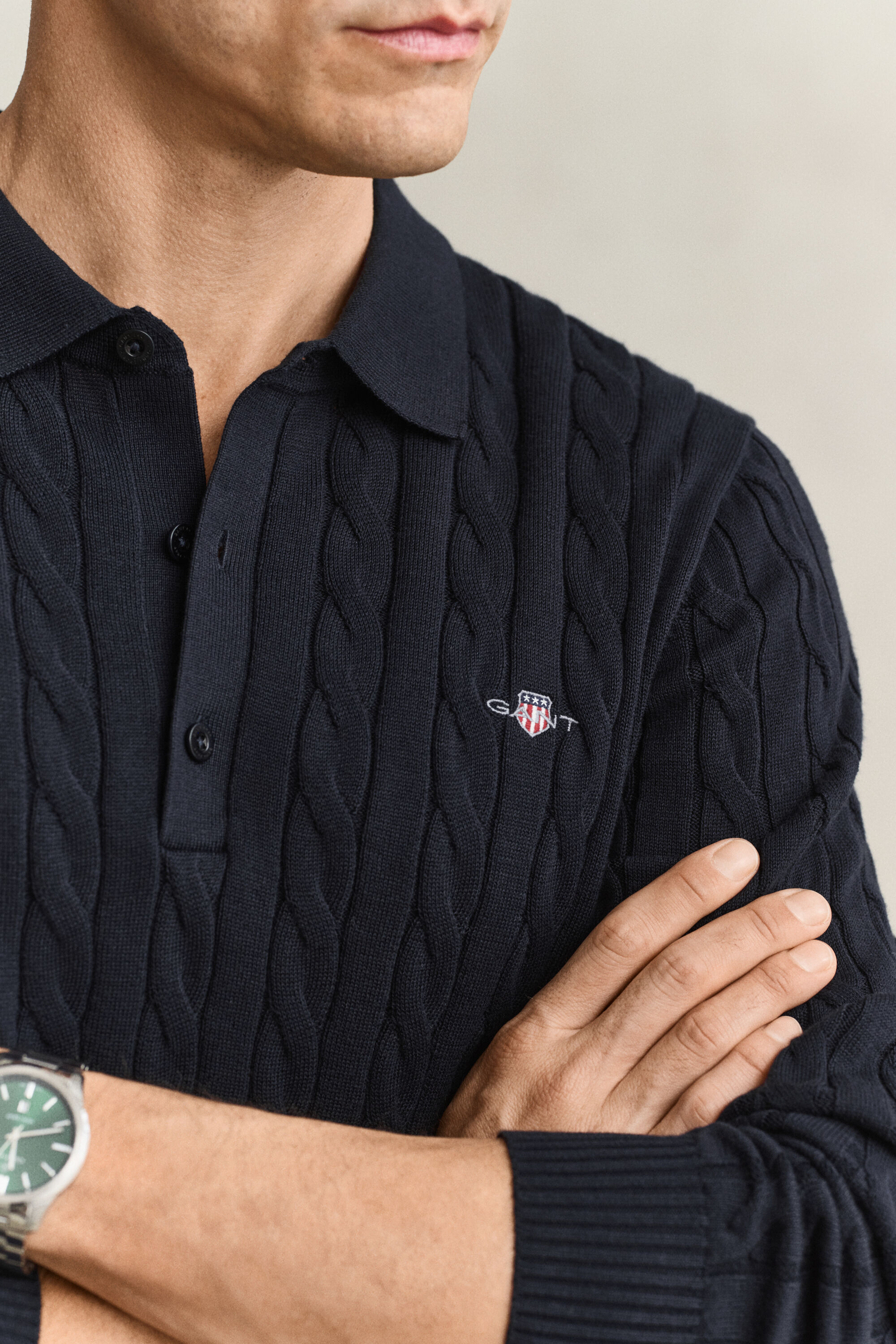 Zopfstrick Polopullover aus Baumwolle