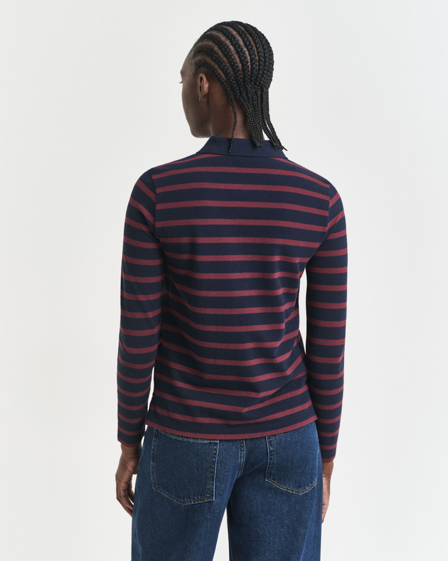 Breton Striped Piqué Langarm-Poloshirt
