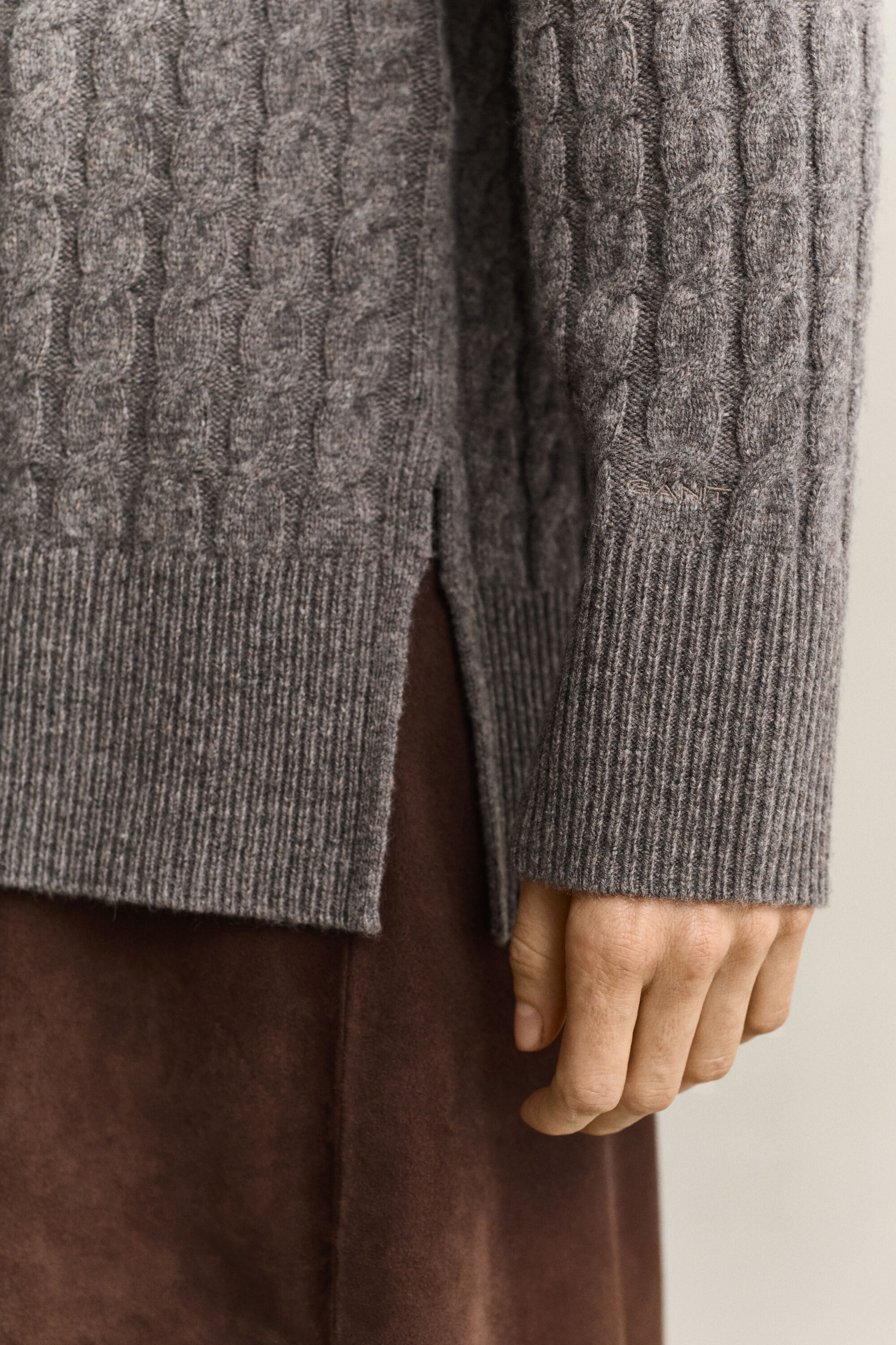 Zopfstrickpullover aus Woll-Kaschmir-Mix