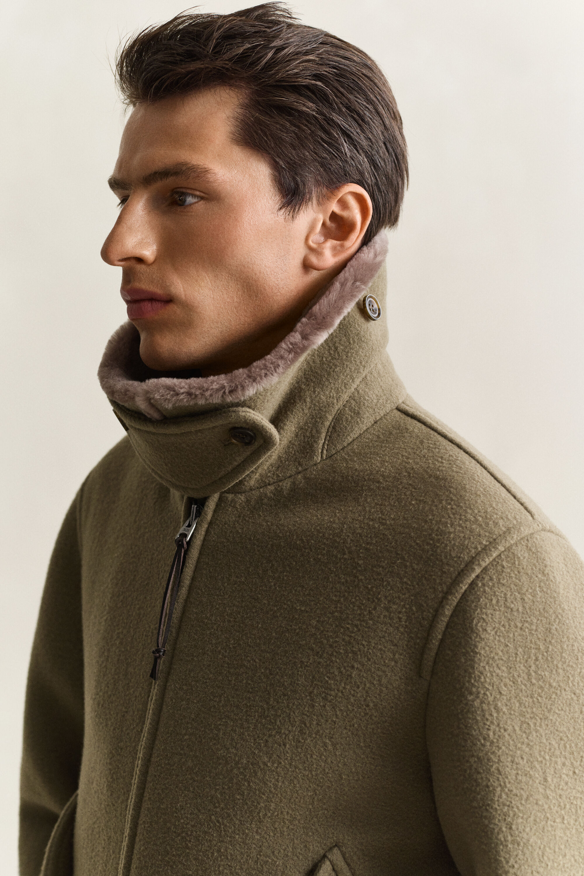 Fliegerjacke aus Wolle mit Shearlingesatz