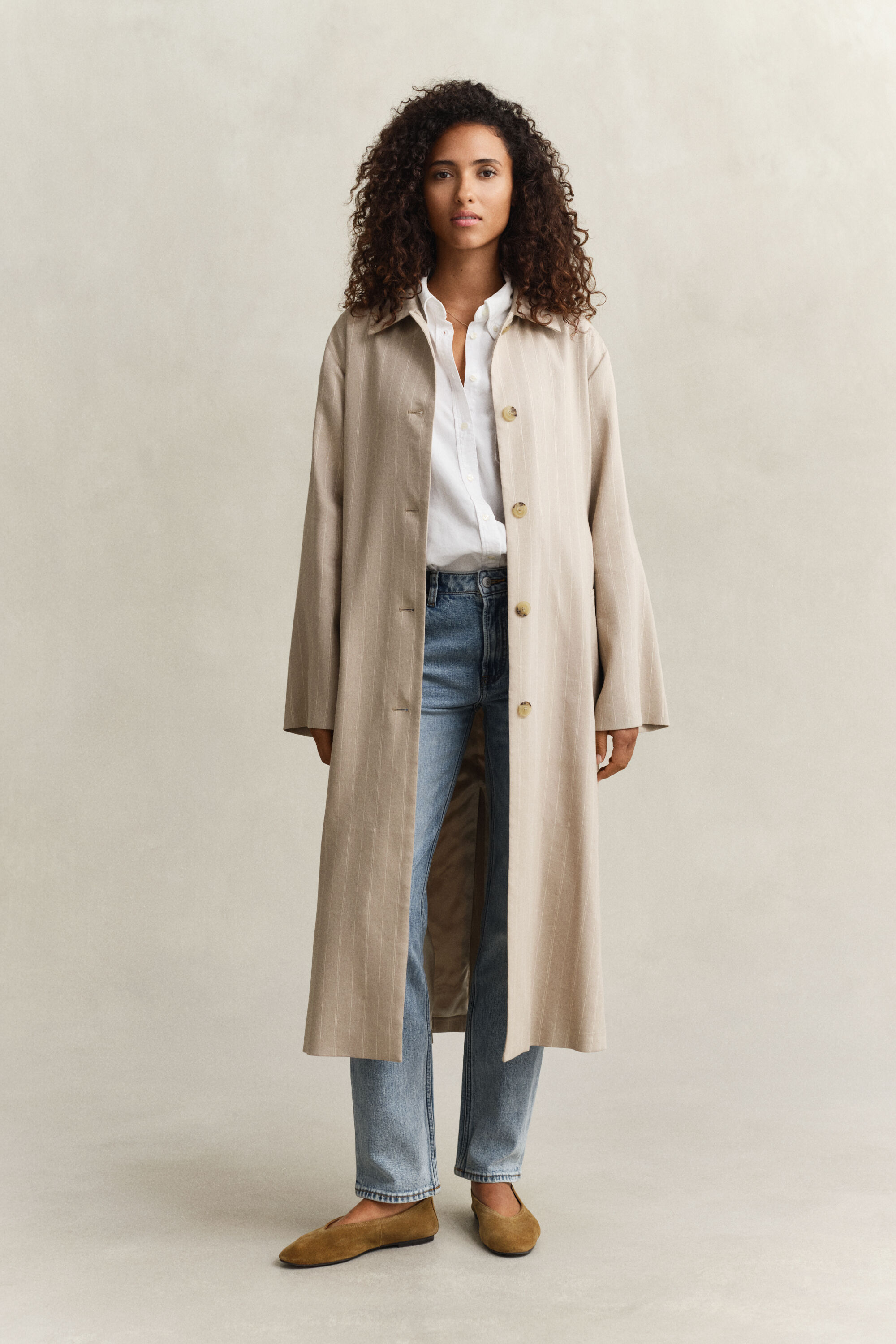 Pinstripe Mantel aus Leinenmix