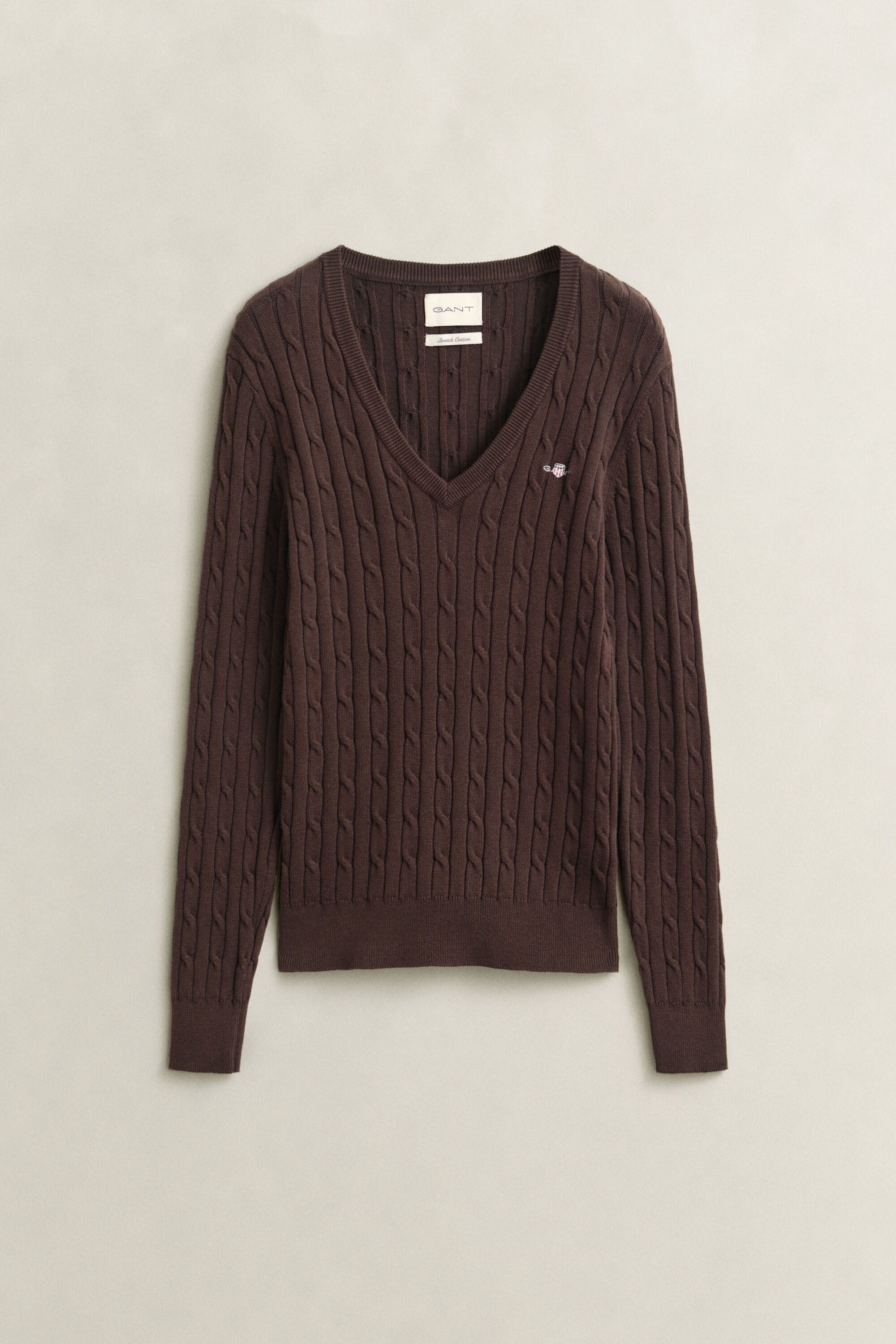 Zopfstrick V-Neck Pullover aus Stretch-Baumwolle
