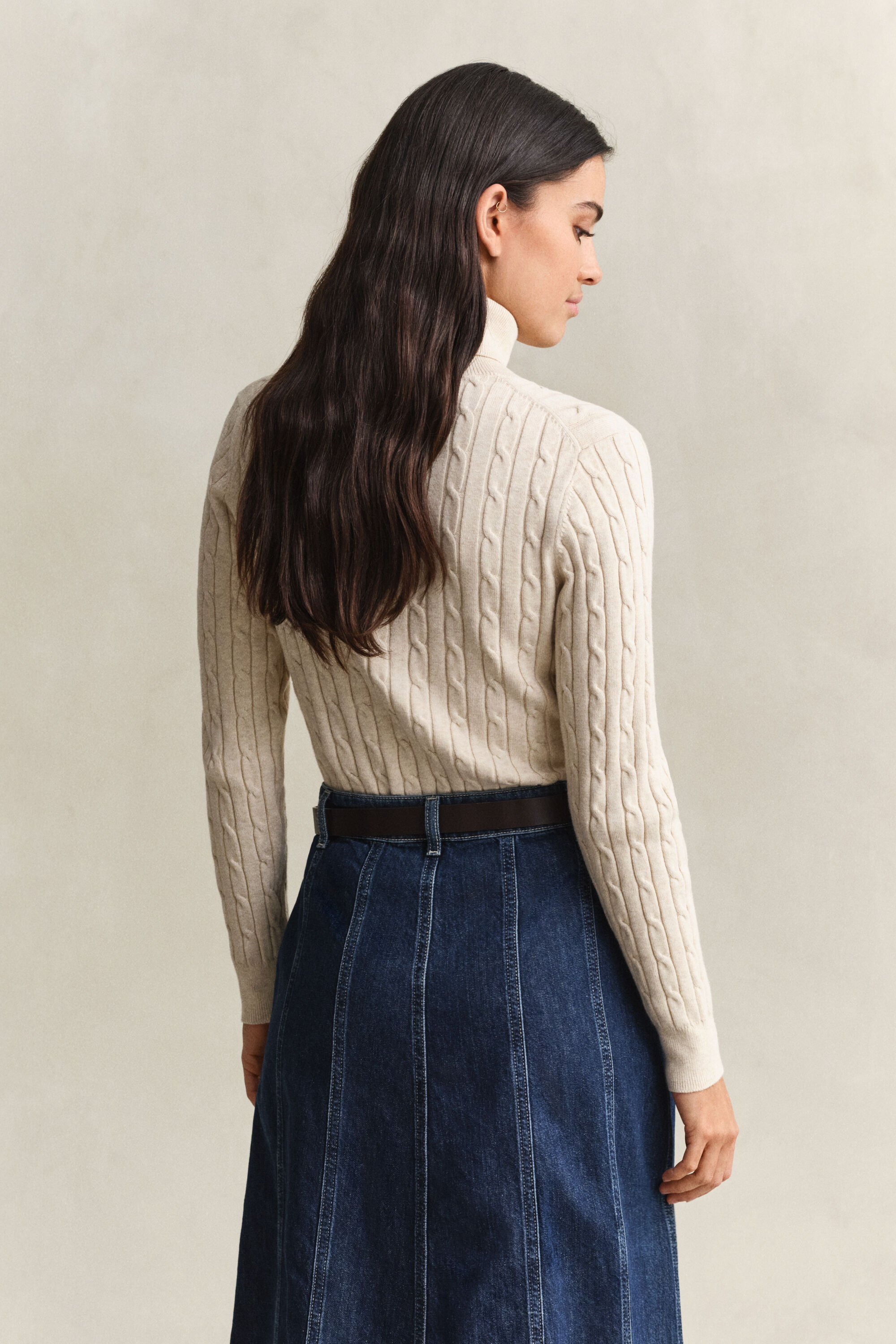 Zopfstrick Rollkragenpullover aus Stretch-Baumwolle