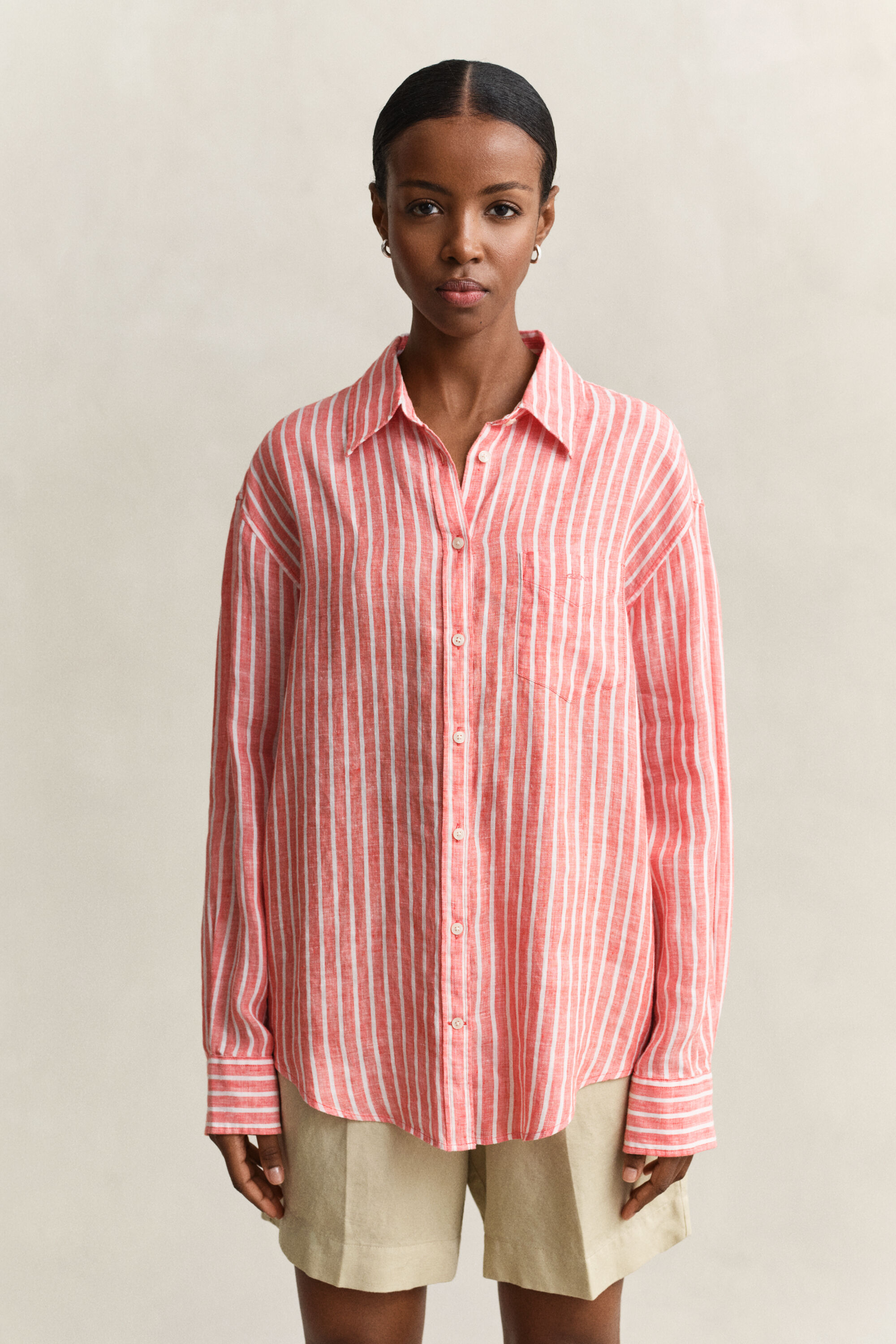 Relaxed Fit Leinen Bluse mit Streifen